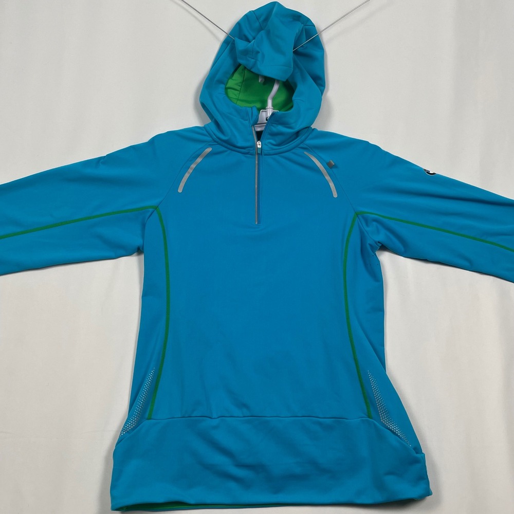 BMW Athletics Pullover Hoodie Thumb Hole Activewear Top Blue Green Women's Small